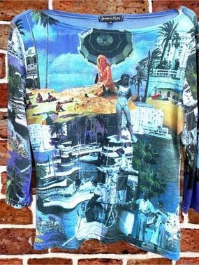 Jessica Max Coastal Photo-Print Boatneck Women's Top in Blue